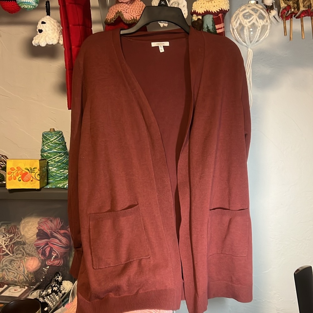 Burgundy/Wine Classic Knit Sweater With Pockets Cardigan